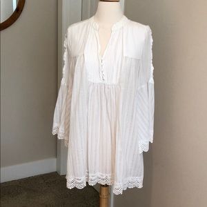 Free people ivory boho tunic top hippie lace flare